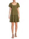 Bobeau Women's Tiered Mini Dress In Olive