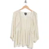 Bobeau Woven Babydoll Top In Sage/grey Stripe