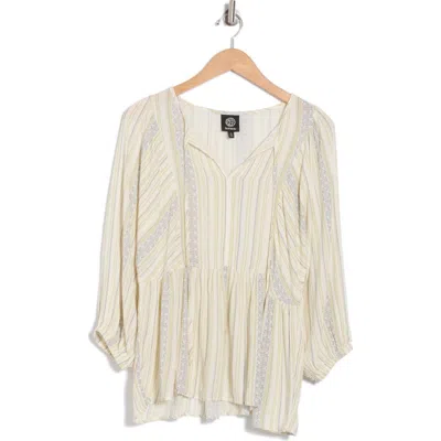 Bobeau Woven Babydoll Top In Sage/grey Stripe