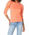 Bobi 3/4 Puff Sleeve Tee In Hot Coral In Orange