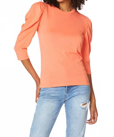 Bobi 3/4 Puff Sleeve Tee In Hot Coral In Pink