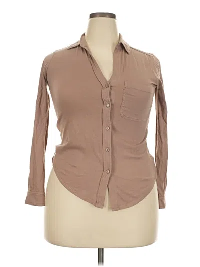 Pre-owned Bobi 3/4 Sleeve Button Down Shirt In Tan