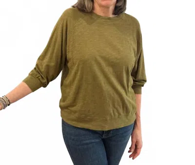 Bobi 3/4 Sleeve Raglan Tee With Bands In Dark Olive In Green