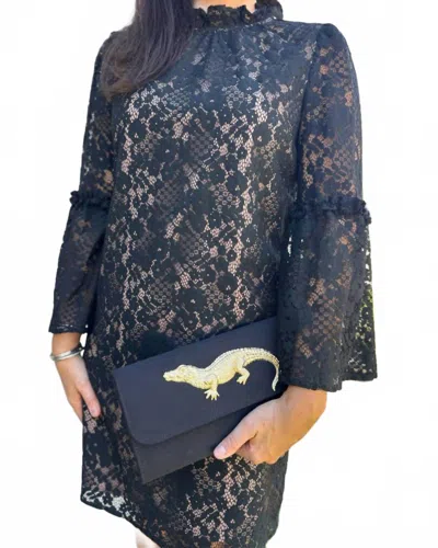 Bobi Bell Lace Dress In Black In Blue