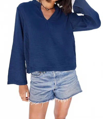 Bobi Bell Sleeve Shell Top In Deep Seas In Blue