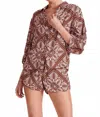 Bobi Boho Sleeve Button Up Top In Bohemian Tiles In Brown