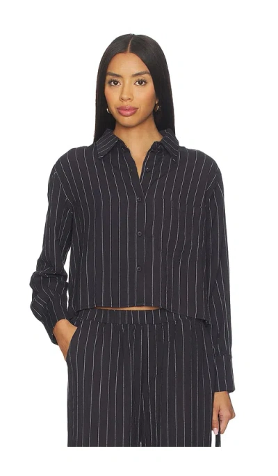 Bobi Boxy Button Front Shirt In Faded Black