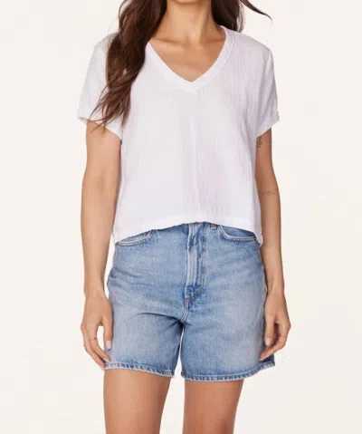 Bobi Boxy Crop V Neck Top In White