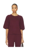 Bobi Bubble Sleeve Pullover In Burgundy
