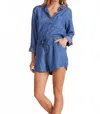 Bobi Button Down Romper In Medium Wash