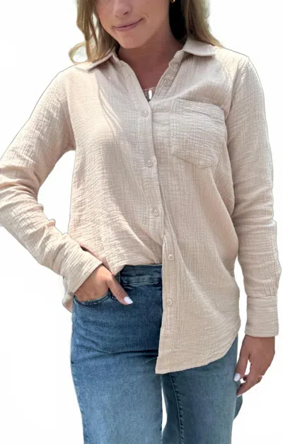 Bobi Button Front Long Sleeve Top In Sandy In Neutral