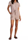 Bobi Button Front Romper In Mushroom In Gray