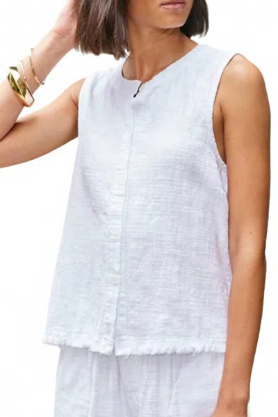 Bobi Button Front Tank Top In White