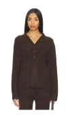 Bobi Button Funnel Neck Sweater In Brown