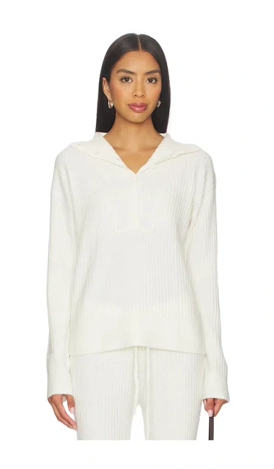 Bobi Button Funnel Neck Sweater In Soft White