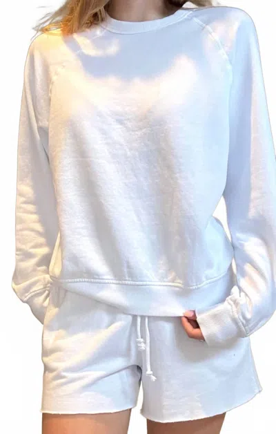 Bobi Classic Raglan Pullover Sweater In White In Multi