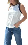 Bobi Contrast Binding Pocket Tank Top In Cream/seaside In White
