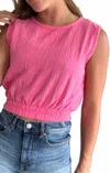 Bobi Crewneck Tank With Elastic Hem Top In Daiquiris In Pink