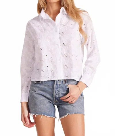 Bobi Cropped Button Front Long Sleeve Top In White In Multi
