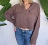 Bobi Cropped Button Up Shirt In Bistro In Multi