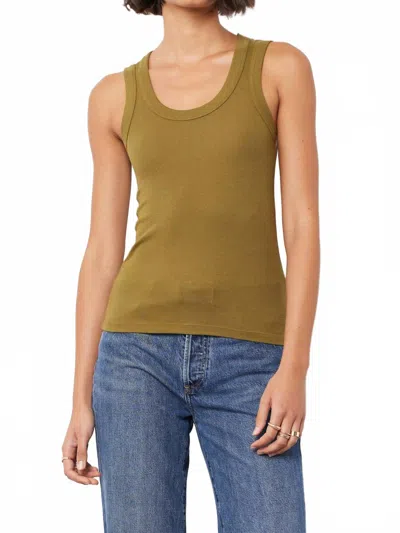 Bobi Deep Scoop Fitted Ribbed Tank Top In Dark Olive In Green
