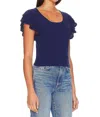 Bobi Double Ruffle Short Sleeve Tee In Navy In Blue