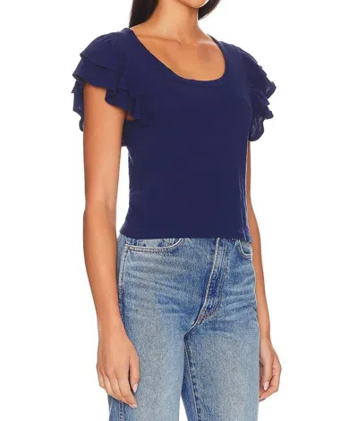 Bobi Double Ruffle Short Sleeve Tee In Navy In Blue
