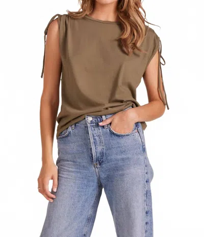 Bobi Drawstring Sleeve Crewneck Tee In Pesto In Brown