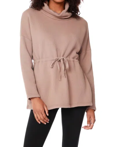 Bobi Drawstring Turtleneck Top In Java In Beige