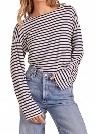 Bobi Drop Shoulder Boatneck Top In Navy Stripes In Black