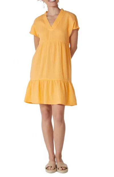 Bobi Drop Shoulder Tiered Mini Dress In Marigold In Yellow