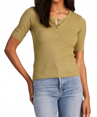 Bobi Elbow Sleeve Henley Top In Avacado In Green