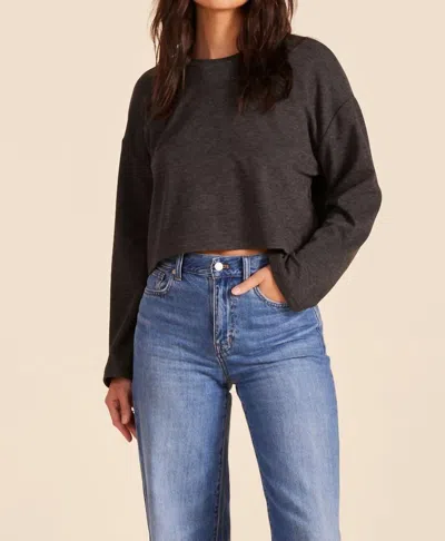 Bobi Everyday Drop Shoulder Pullover Top In Dark Grey