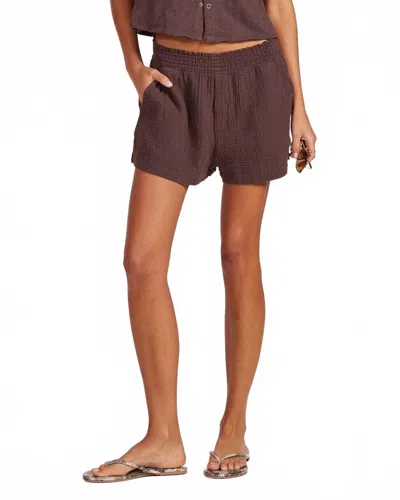 Bobi Faux Fly Smocked Short In Umber In Brown