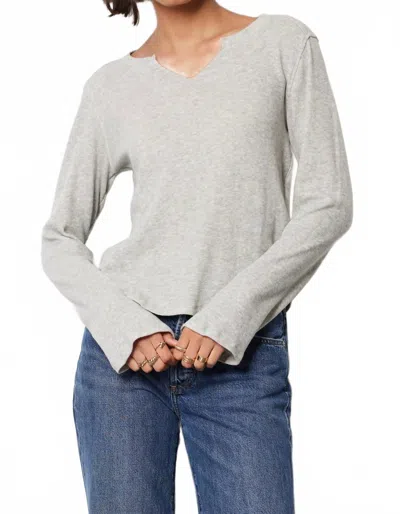 Bobi Fiona Split Neck Pullover Top In Heather Grey In Gray