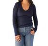 Bobi Fitted Long Cuff Tee In Seaside In Blue