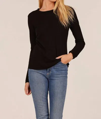 Bobi Fitted Long Sleeve Crewneck Top In Black