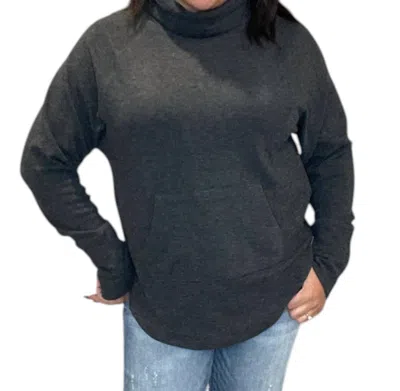 Bobi Funnel Neck Front Pocket Pullover Top In Black