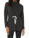 Bobi Funnel Neck Tie Waist Tunic In Black In Black