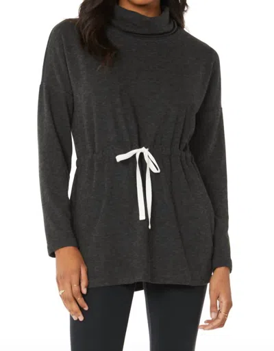 Bobi Funnel Neck Tie Waist Tunic In Black