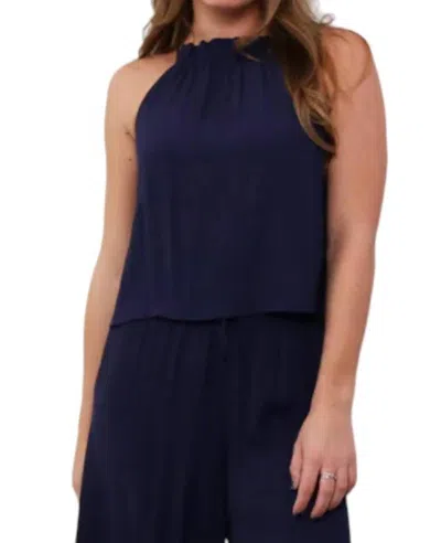 BOBI GATHERED HALTER NECK TOP IN NAVY