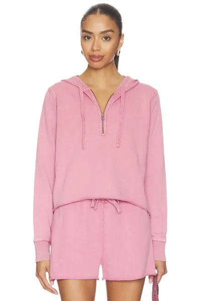 Bobi Half Zip Cropped Hoodie In Faded Rose In Pink