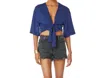 Bobi Jersey Kimono Wrap Tie Front Top In Ink In Blue