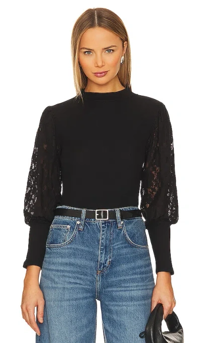 Bobi Lace Long Sleeve Sweater In Black