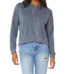 Bobi Long Sleeve Boxy Henley Sweatshirt In Blue In Blue