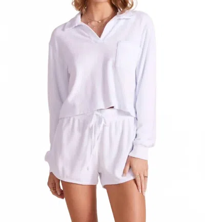 Bobi Long Sleeve Crop Polo Tee In White