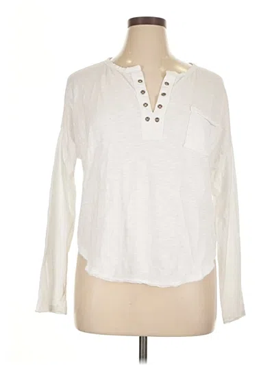 Pre-owned Bobi Long Sleeve Henley Shirt In Ivory