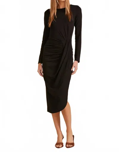 Bobi Long Sleeve Pleat Asymmetrical Midi Dress In Black