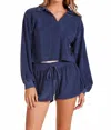 Bobi Long Sleeve Polo Tee In Pacific Blue In Blue
