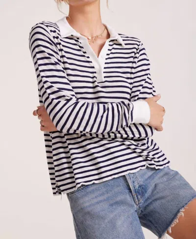 Bobi Long Sleeve Polo Tee In Stripe In White